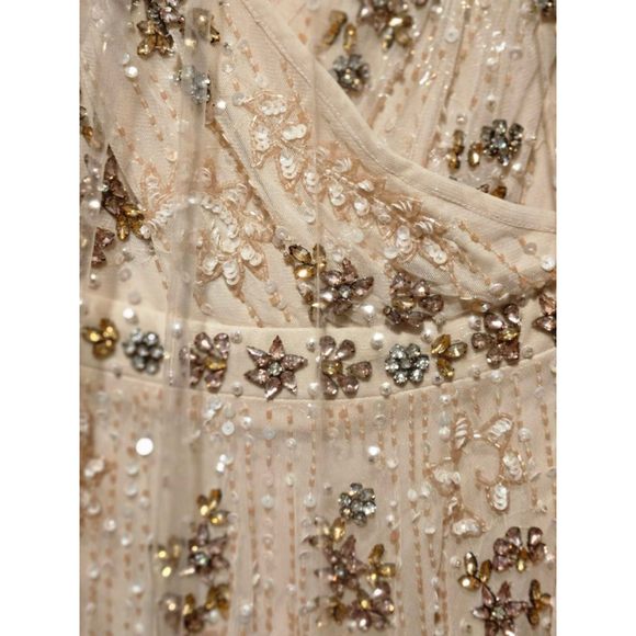 Mac Duggal Gown Size 14 Beige with Gold and Clear Sequins Gown - Picture 3 of 8